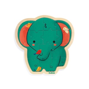 DJECO, Puzzle ELEFANT 14-teilig aus Holz, Puzzle ELEFANT 14-teilig aus Holz