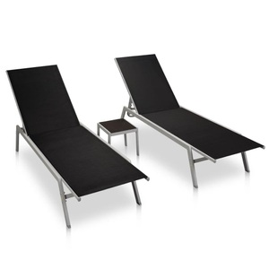 Diverse Hardware, Sonnenliegen 2 Stk. mit Tisch Stahl und Textilene Schwarz, vidaXL Sonnenliegen 2 Stk. mit Tisch Stahl und Textilene Schwarz