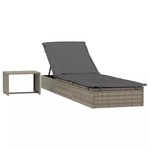 vidaXL, vidaXL Sonnenliege mit Tisch Grau Poly Rattan, vidaXL Sonnenliege 1 Stk. mit Tisch Grau Poly Rattan