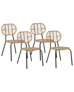 Beliani, Set mit 4 Stühlen aus PE Rattan Boho PRATELLO Set mit 4 Stühlen aus PE Rattan Boho PRATELLO, Beliani - Gartenstuhl 4er Set aus PE Rattan Boho PRATELLO, One Size, Nude