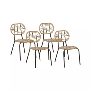 Beliani, Set mit 4 Stühlen aus PE Rattan Boho PRATELLO Set mit 4 Stühlen aus PE Rattan Boho PRATELLO, Beliani - Gartenstuhl 4er Set aus PE Rattan Boho PRATELLO, One Size, Nude