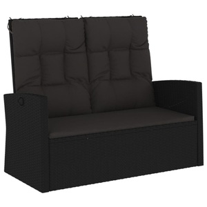vidaXL, vidaXL Gartenbank mit Liegefunktion & Kissen Schwarz 118cm Poly Rattan