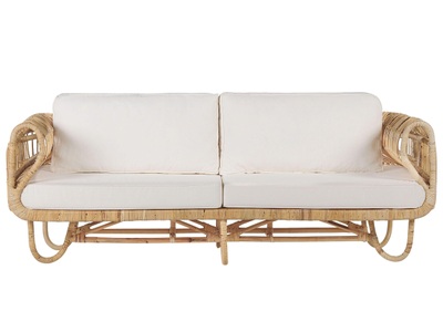 Beliani, Beliani Gartensofa Rattan natürlich 2-Sitzer Auflagen helles Beige DOLCEDO Loungesofa, 