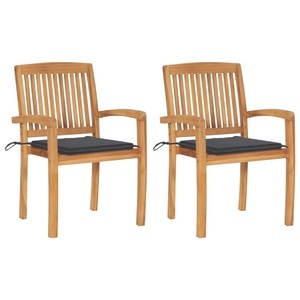 vidaXL, vidaXL Gartenstühle 2 Stk. mit Anthrazit Kissen Massivholz Teak, 