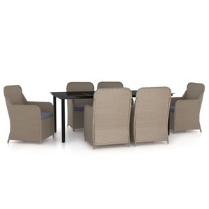 vidaXL, vidaXL 7-tlg. Garten-Essgruppe mit Kissen Braun, 