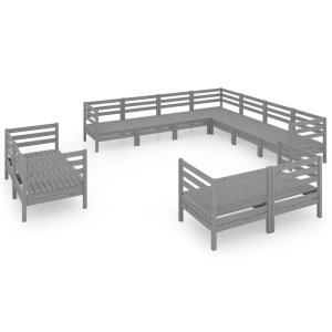 vidaXL, vidaXL 11-tlg. Garten-Lounge-Set Massivholz Kiefer Grau