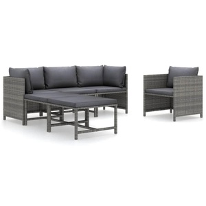 vidaXL, vidaXL 6-tlg. Garten-Lounge-Set mit Kissen Poly Rattan Grau
