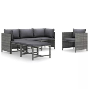 vidaXL, vidaXL 6-tlg. Garten-Lounge-Set mit Kissen Poly Rattan Grau