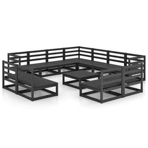 vidaXL, vidaXL 12-tlg. Garten-Lounge-Set Schwarz Massivholz Kiefer, vidaXL 12-tlg. Garten-Lounge-Set Schwarz Massivholz Kiefer