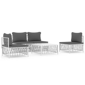 vidaXL, vidaXL 5-tlg. Garten-Lounge-Set mit Kissen Weiß Stahl, vidaXL 5-tlg. Garten-Lounge-Set mit Kissen Weiß Stahl