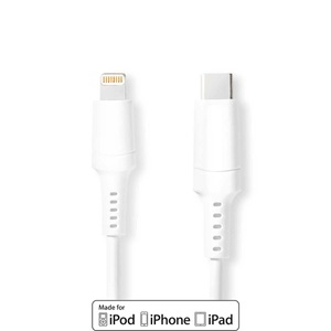 Nedis, Lightning Kabel | USB 2.0 | Apple Lightning, 8-polig | USB-C? Stecker | 480 Mbps | Vernickelt | 2,00 m | Rund | PVC | Weiß | Box, 