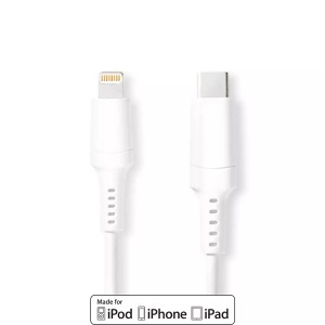 Nedis, Lightning Kabel | USB 2.0 | Apple Lightning, 8-polig | USB-C? Stecker | 480 Mbps | Vernickelt | 2,00 m | Rund | PVC | Weiß | Box