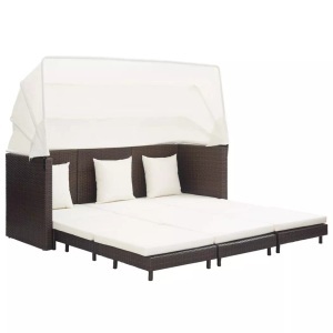 Diverse Hardware, Ausziehbares 3-Sitzer-Schlafsofa mit Dach Poly Rattan Braun, VidaXL - Schlafsofa poly-rattan, One Size, Braun