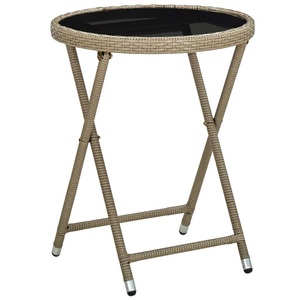 vidaXL, vidaXL Beistelltisch Beige 60 cm Poly Rattan und Hartglas, vidaXL Beistelltisch Beige 60 cm Poly Rattan und Hartglas