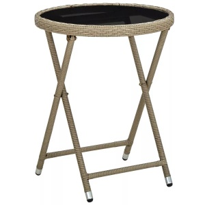 vidaXL, vidaXL Beistelltisch Beige 60 cm Poly Rattan und Hartglas