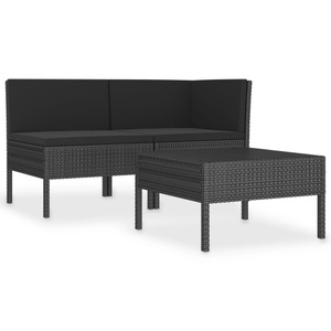 vidaXL, vidaXL 3-tlg. Garten-Lounge-Set mit Auflagen Poly Rattan Schwarz