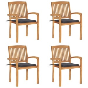vidaXL, vidaXL Stapelbare Gartenstühle mit Kissen 4 Stk. Massivholz Teak, 
