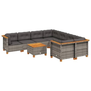 vidaXL, vidaXL 9-tlg. Garten-Sofagarnitur mit Kissen Grau Poly Rattan, vidaXL 9-tlg. Garten-Sofagarnitur mit Kissen Grau Poly Rattan