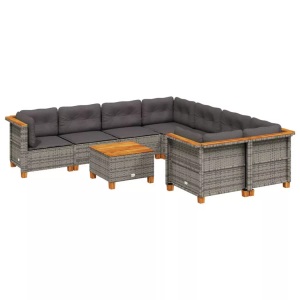 vidaXL, vidaXL 9-tlg. Garten-Sofagarnitur mit Kissen Grau Poly Rattan, vidaXL 9-tlg. Garten-Sofagarnitur mit Kissen Grau Poly Rattan