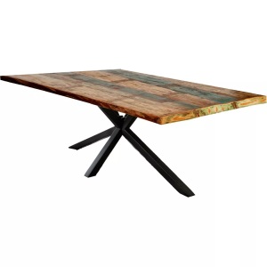 mutoni design, Tisch 180x100 cm - Altholz bunt - Metall antikschwarz, Massivholztisch 180x100 - Altholz lackiert bunt - Metall antikschwarz