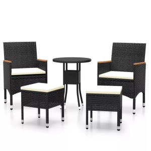 vidaXL, vidaXL 5-tlg. Garten-Lounge-Set Poly Rattan Schwarz, vidaXL 5-tlg. Garten-Lounge-Set Poly Rattan Schwarz