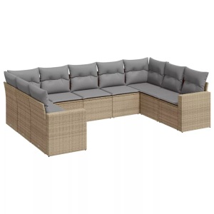 vidaXL, vidaXL 9-tlg. Garten-Sofagarnitur mit Kissen Beige Poly Rattan, vidaXL 9-tlg. Garten-Sofagarnitur mit Kissen Beige Poly Rattan