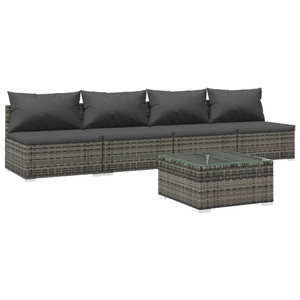 vidaXL, vidaXL 5-tlg. Garten-Lounge-Set mit Kissen Poly Rattan Grau, 