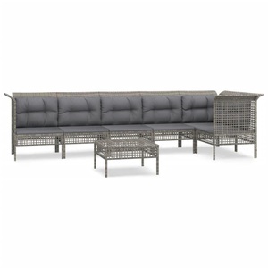vidaXL, vidaXL 7-tlg. Garten-Lounge-Set mit Kissen Grau Poly Rattan