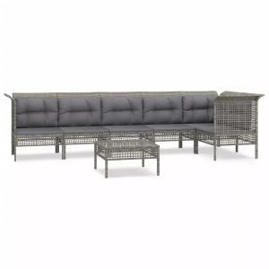 vidaXL, vidaXL 7-tlg. Garten-Lounge-Set mit Kissen Grau Poly Rattan, vidaXL 7-tlg. Garten-Lounge-Set mit Kissen Grau Poly Rattan