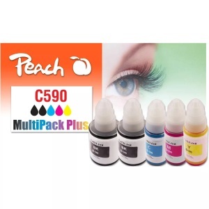Peach, Peach Spar Pack Plus Tintenpatronen, kompatibel zu GI-590, Peach C590 5 Druckerpatronen (2*bk, c/m/y) ersetzt Canon GI-590 für z.B. Canon Pixma G 1500, Canon Pixma G 2500, Canon Pixma G 3500