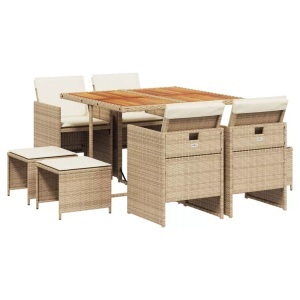 vidaXL, vidaXL 9-tlg. Garten-Essgruppe mit Kissen Beige Poly Rattan, vidaXL 9-tlg. Garten-Essgruppe mit Kissen Beige Poly Rattan