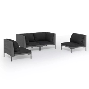 vidaXL, vidaXL 4-tlg. Garten-Lounge-Set mit Kissen Poly Rattan Dunkelgrau