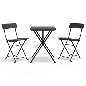 vidaXL, vidaXL 3-tlg. Bistro-Set Klappbar Schwarz Poly Rattan