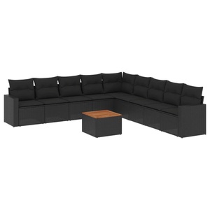 vidaXL, vidaXL 10-tlg. Garten-Sofagarnitur mit Kissen Schwarz Poly Rattan, vidaXL 10-tlg. Garten-Sofagarnitur mit Kissen Schwarz Poly Rattan