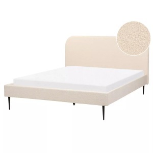 Beliani, Bett mit Lattenrost aus Bouclé Skandinavisch FLAYAT Bett mit Lattenrost aus Bouclé Skandinavisch FLAYAT