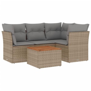 vidaXL, vidaXL 5-tlg. Garten-Sofagarnitur mit Kissen Beige Poly Rattan, vidaXL 5-tlg. Garten-Sofagarnitur mit Kissen Beige Poly Rattan