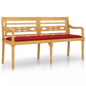 vidaXL, vidaXL Batavia-Bank mit Rotem Kissen 150 cm Massivholz Teak, vidaXL Batavia-Bank mit Rotem Kissen 150 cm Massivholz Teak