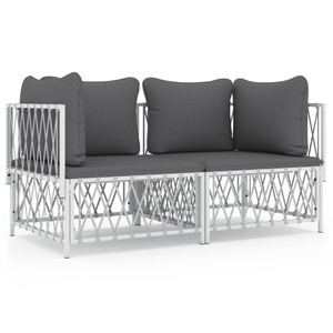 vidaXL, vidaXL 2-tlg. Garten-Lounge-Set mit Kissen Weiß Stahl, VidaXL - Garten lounge set stahl, One Size, Weiss
