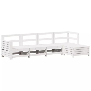 vidaXL, vidaXL 5-tlg. Garten-Sofagarnitur Weiß Massivholz Kiefer, vidaXL 5-tlg. Garten-Sofagarnitur Weiß Massivholz Kiefer