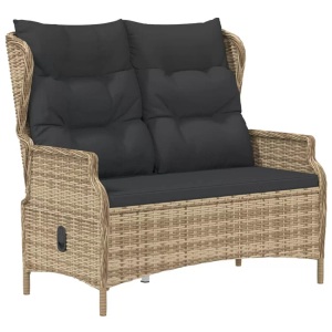 vidaXL, vidaXL Gartenbank 2-Sitzer mit Kissen Braun Poly Rattan