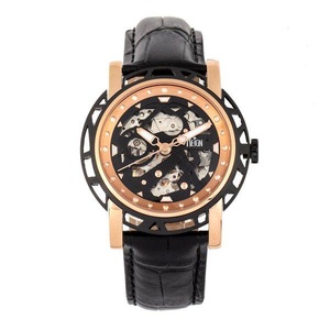 undefined, Reign - Automatik-Lederarmbanduhr Stavros - Schwarz und Roségold, 