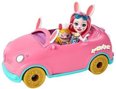Mattel, Enchantimals Häschen-Mobil, Puppe, Enchantimals - Auto inkl. Bree Bunny, Tierfreund Twist & Zubehör, Multicolor