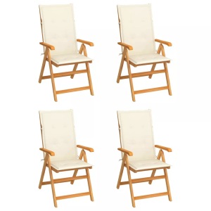vidaXL, vidaXL Gartenstühle 4 Stk. mit Creme Kissen Massivholz Teak, vidaXL Gartenstühle 4 Stk. mit Cremeweißen Kissen Massivholz Teak