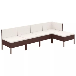 vidaXL, vidaXL 5-tlg. Garten-Lounge-Set mit Auflagen Poly Rattan Braun