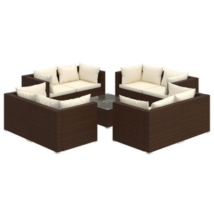 vidaXL, vidaXL 9-tlg. Garten-Lounge-Set mit Kissen Poly Rattan Braun