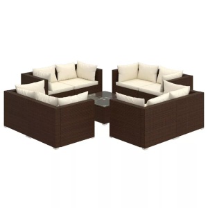 vidaXL, vidaXL 9-tlg. Garten-Lounge-Set mit Kissen Poly Rattan Braun