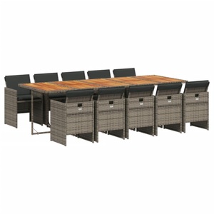 vidaXL, vidaXL 11-tlg. Garten-Essgruppe mit Kissen Grau Poly Rattan