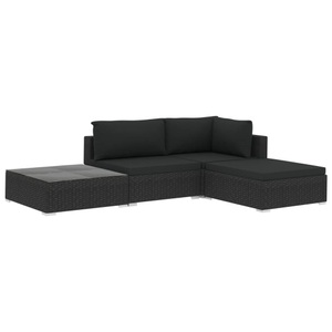Diverse Hardware, 4-tlg. Garten-Lounge-Set mit Auflagen Poly Rattan Schwarz
