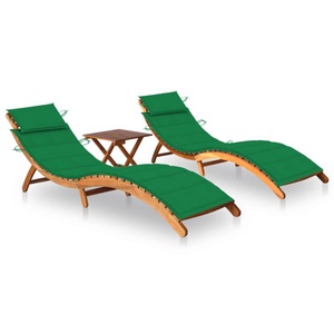 vidaXL, vidaXL Sonnenliegen 2 Stk. mit Tisch und Auflagen Massivholz Akazie, vidaXL Sonnenliegen 2 Stk. mit Tisch und Auflagen Massivholz Akazie