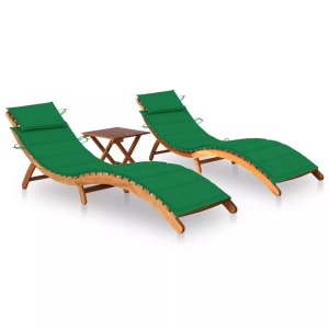 vidaXL, vidaXL Sonnenliegen 2 Stk. mit Tisch und Auflagen Massivholz Akazie, vidaXL Sonnenliegen 2 Stk. mit Tisch und Auflagen Massivholz Akazie
